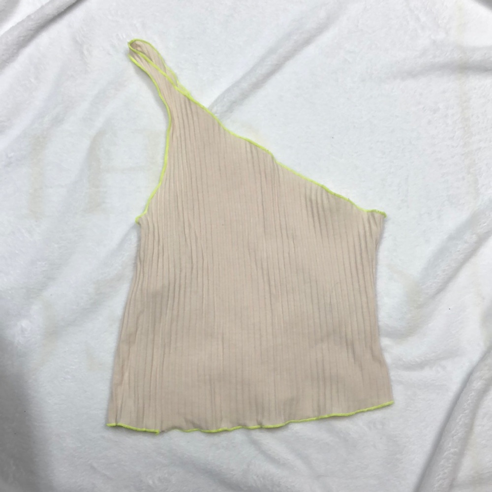 Tan one sleeve crop top